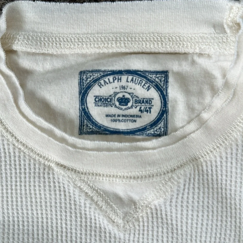 Ralph Lauren Polo Girls Long Sleeve Cream Off White Thermal Shirt Size 4